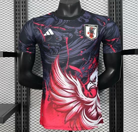 Player Version 2025 Japan Dark Navy with Rising Phoenix Design and Red Gradient Splash Pattern Jersey — jersey