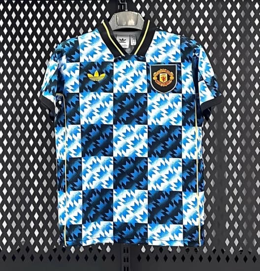 25/26 Manchester United Blue and Black with Checkerboard Houndstooth Pattern Jersey — jersey