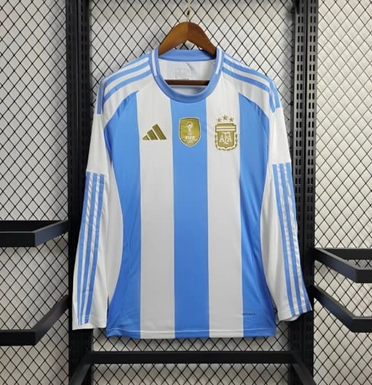 2024 Argentina Home Long Sleeve Jersey With Champion Patch — Selección de fútbol de Argentina