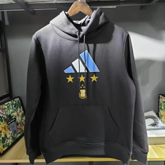 3 Stars Argentina Messi Black Hoodie — jersey