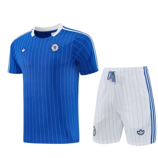 26/27 Chelsea FC Blue Stripes Short Sleeve+ White Soccer Shorts — Chelsea Football Club