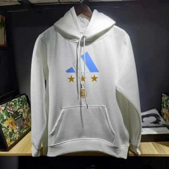 3 Stars Argentina Messi White Hoodie — jersey