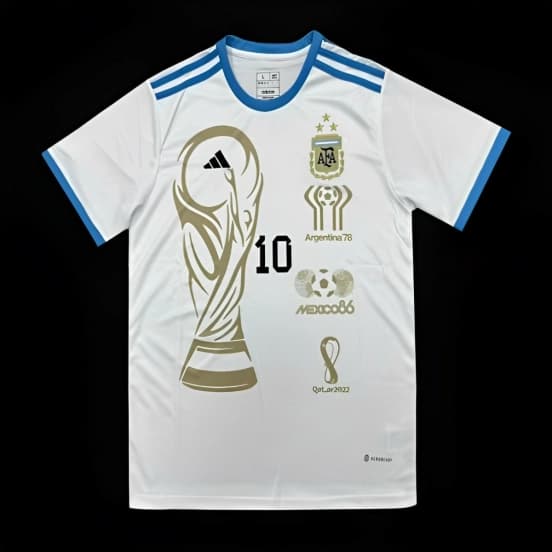 3 Stars Argentina White Training Jersey With Number 10 Printing — jersey