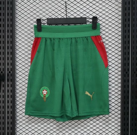 2026 Player Version Morocco Green with Red Side Panels Shorts — Selección de fútbol de Marruecos