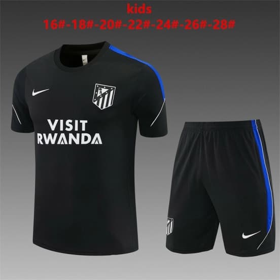 2026 Kids Atletico Madrid Black Short Sleeve+Soccer Shorts — Club Atlético de Madrid
