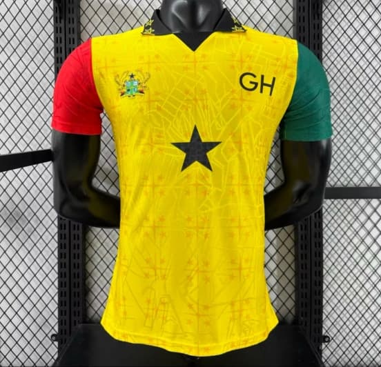 Player Version 2026 Ghana White with Black Star and Yellow Sleeves Jersey — jersey