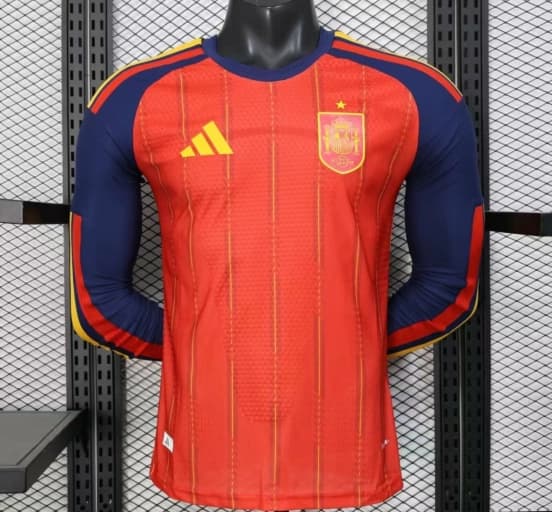 Player Version 2026 Spain Home Long Sleeve Red with Vertical Stripe Pattern Jersey — Selección de fútbol de España