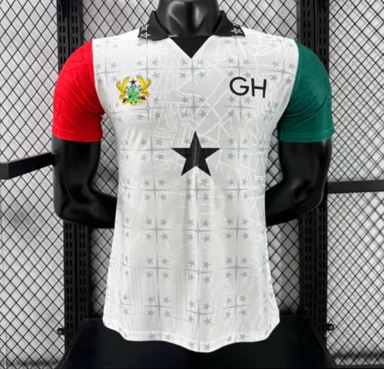 Player Version 2026 Ghana White with Black Star and Red-Green Sleeves Jersey — jersey