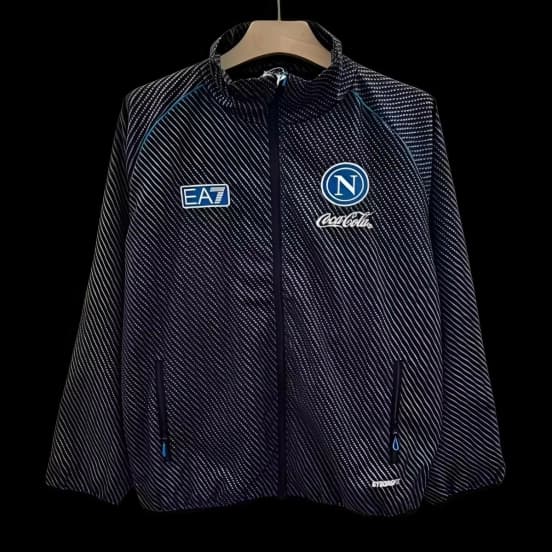 25/26 Napoli Navy with Diagonal Stripe Pattern Windbreaker — SSC Napoli