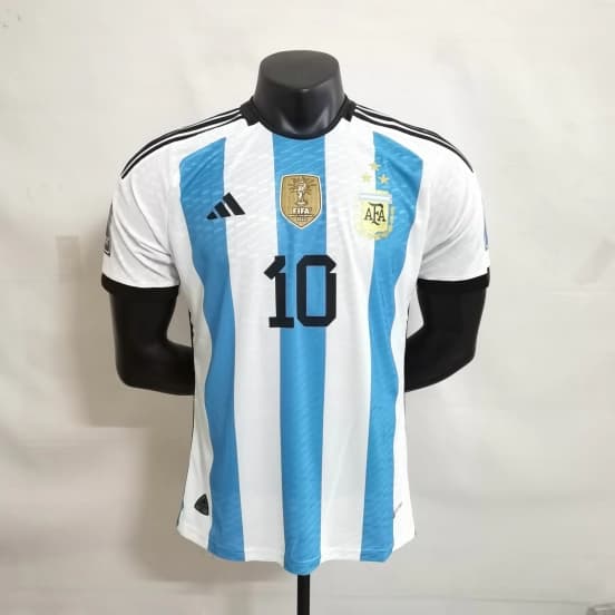 Player Version 3 Stars 2022 Argentina MESSI #10 Home Jersey With World Cup Champion Patches — jersey