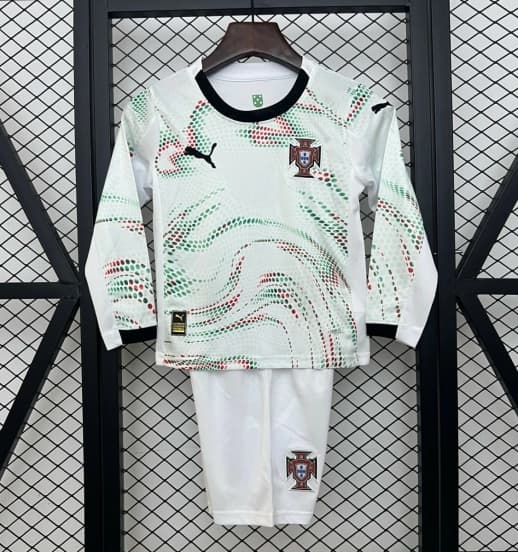 2025 Kids Portugal Away White Long Sleeve Jersey — jersey